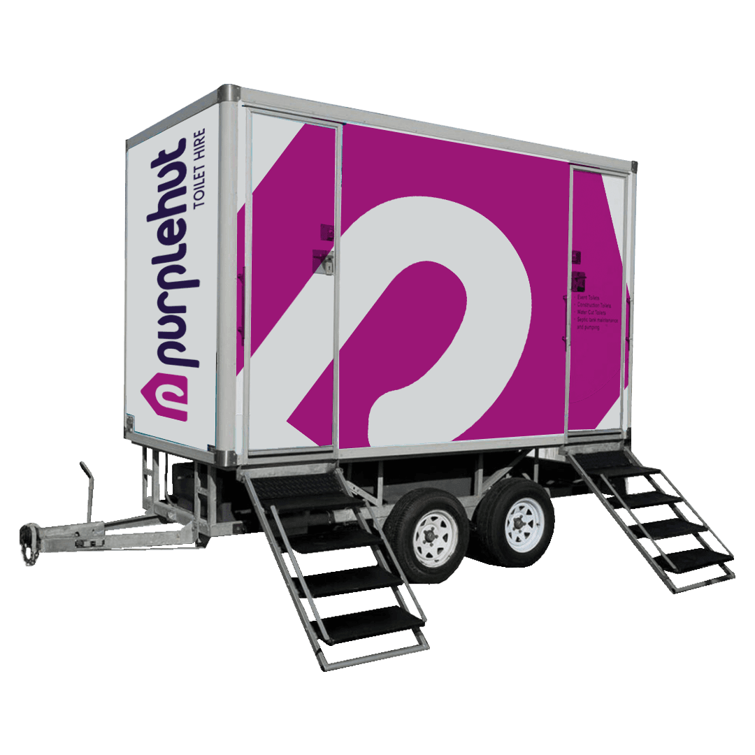 Toilet Header Purplehut branded VIP mobile restroom for portable toilet hire services