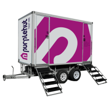 Purplehut branded VIP mobile restroom for portable toilet hire services